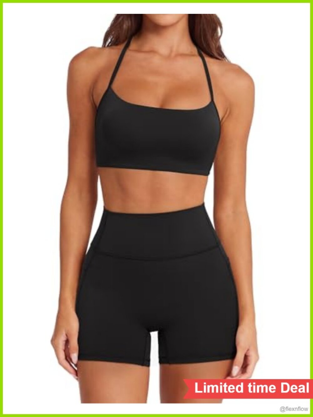 2 Piece Workout Set Padded Halter Sports Bra High Waisted Biker Shorts with